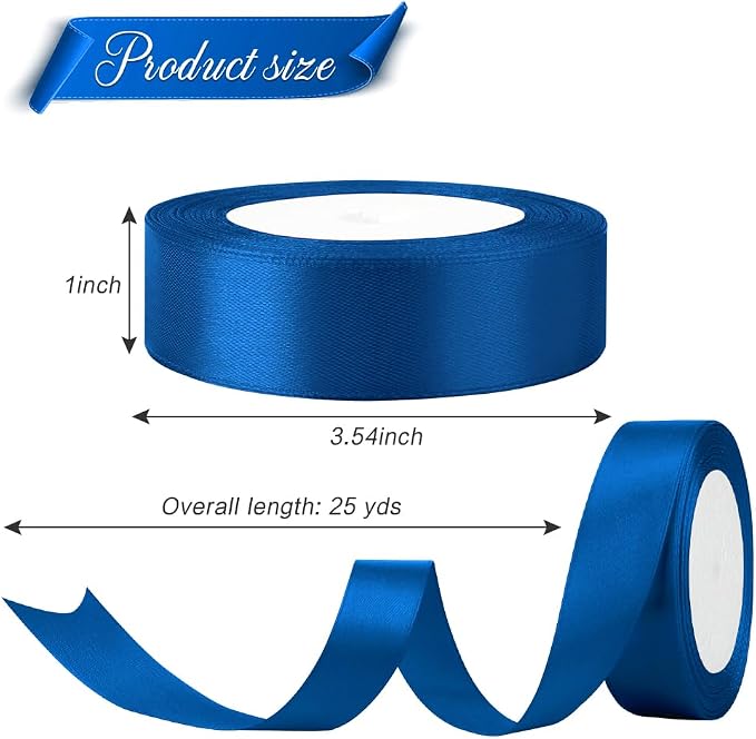 Royal Blue Satin Ribbon 1 Inch 25 Yard Fabric Ribbons - Image 2