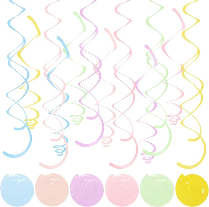 24 PCS Pastel Macarons Hanging Swirl, Sparkle Ceiling Hanging Decorations by PatiCool