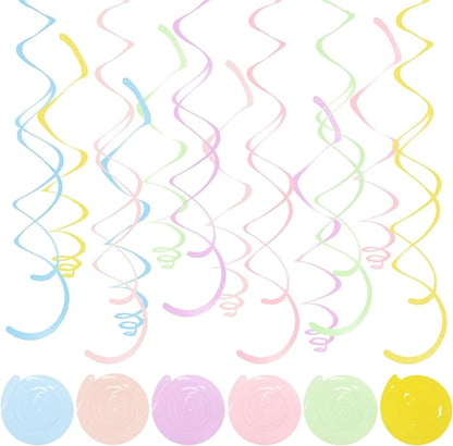 24 PCS Pastel Macarons Hanging Swirl, Sparkle Ceiling Hanging Decorations by PatiCool