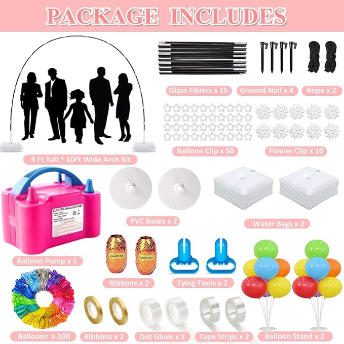 Balloon Arch Kit with Balloon Pump, 9FT Tall &10FT Width Adjustable Balloon - Image 2