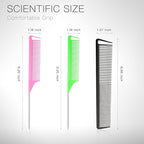 3-in-1 Rat Tail & Pintail Comb Set - Carbon Fiber & Stainless Steel for Braids, Barber Styling, Salon & Home Use (Black, Pink, Green)
