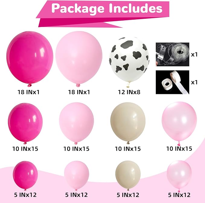 HILAVO Cowgirl Balloon Arch Kit Cow Print Balloons Hot Pink Light Pink Pearl - Image 2