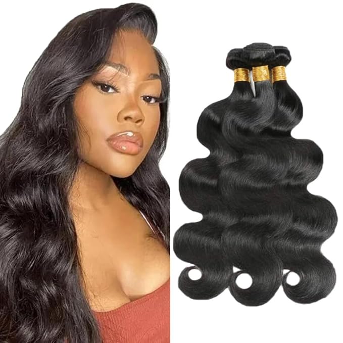Body Wave Bundles Human Hair Color 1B Bundle Niegmeag Unprocessed Brazilian Virgin Remy Hair 3 Bundles 26 26 26 Inch Double Weft Soft and Silky Natural Black Body Wave Bundle Hair Weave