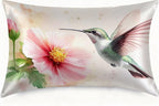 1 Pack Satin Pillowcase for Hair and Skin Watercolor Hummingbird and Flower Imitation Silk Pillowcase with Hidden Zipper Soft Breathable Pillow Cover Standard Size for Bedroom Sofa 20”x26”