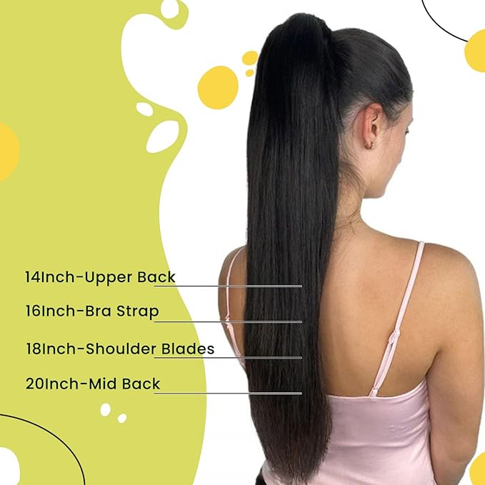 RUNATURE Ponytail Extension Human Hair for Black Women, Real Human Hair Ponytail with Magic Paste, Soft Straight Remy Hair, Daily Wearing, Easy to Apply, 12 Inch 70g #1 Jet Black