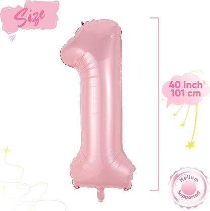 Light Pink 1 Balloon, 40 Inch Large Pastel Pink Foil Helium Number Balloons 0-9 - Image 2