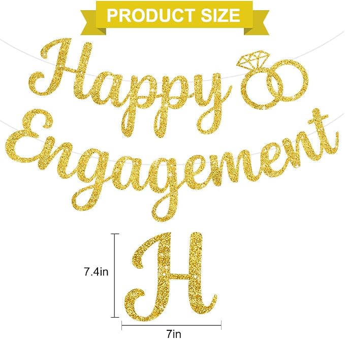 BEISHIDA Glitter Happy Engagement Banner-No DIY, Engagement Party Decorations - Image 2