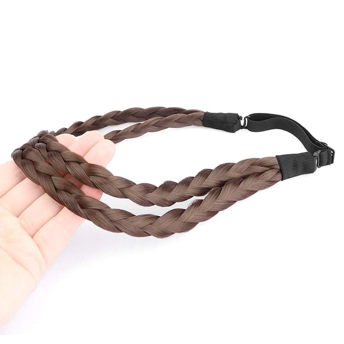 DIGUAN Double Three Strand Synthetic Hair Braided Headband Hairpiece Extension Women Girl Beauty accessory (Chestnut)