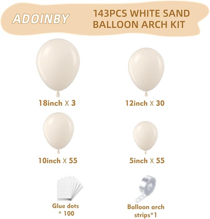 White Sand Balloon Arch Kit, 18 12 10 5 Inch Different Size Balloons - Image 2
