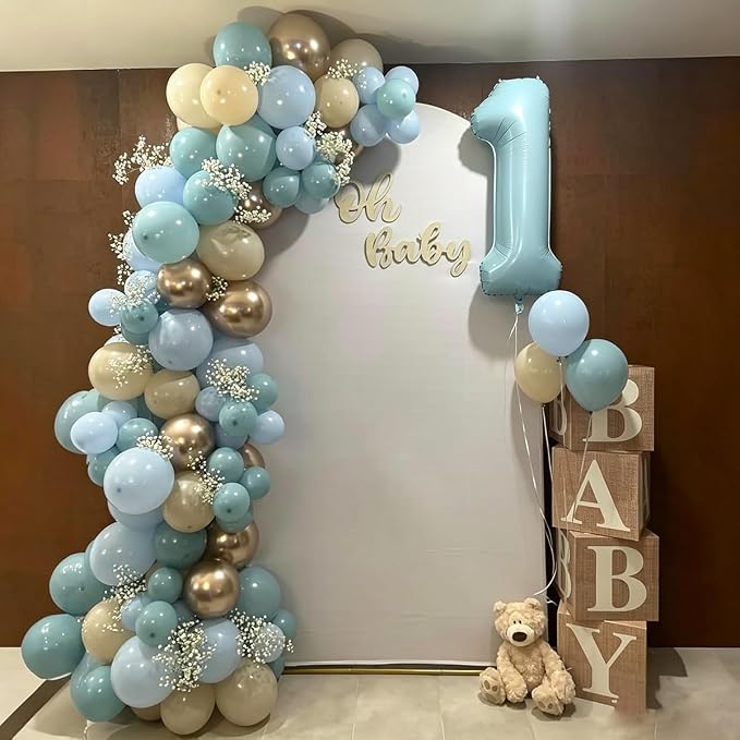 2Pcs Matte Blue Foil 40" Number 1 and 26" Script Letter One Balloon Set | Large - Image 4