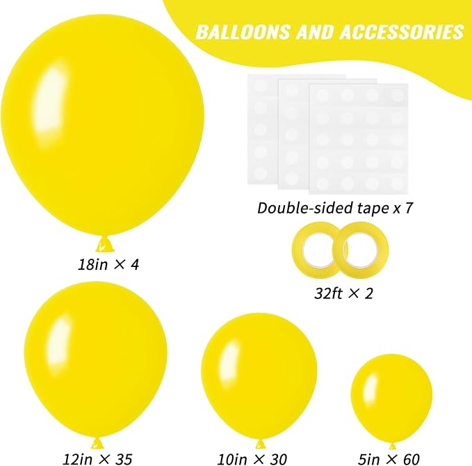 RUBFAC Yellow Balloons Different Sizes 18 12 10 5 Inch Balloon Arch 129pcs | - Image 2
