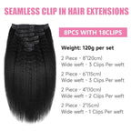Seamless Clip In Hair Extensions Human Hair Kinky Straight 22inch 120g 8pcs Seamless Clip Ins For Black Women Real Human Hair Extensions Full Head kinky clip ins Invisible Pu Skin Weft Natural Black