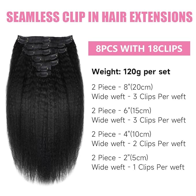 Seamless Clip In Hair Extensions Human Hair Invisible Pu Skin Weft Kinky Straight Seamless Clip Ins For Black Women Real Human Hair Extensions 8pcs With 18clips Per Set 120g (30inch,Natural Black)