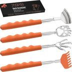 4 Pack Different Style Back Scratcher Metal Portable Telescoping Back scratchers, Extendable Back Massager Tool with Beautiful Box, Stocking Stuffers Gift for Men Women（Orange）