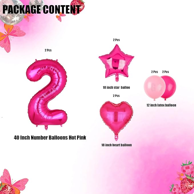 40 Inch Number Balloon Hot Pink 22 Set Pink Theme 22nd Birthday Decor 10Pcs | - Image 2