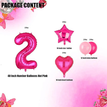 40 Inch Number Balloon Hot Pink 22 Set Pink Theme 22nd Birthday Decor 10Pcs | - Image 2