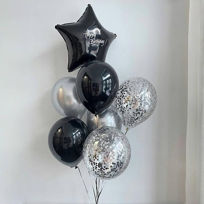 Black and Silver Balloons, 12 Inch Metallic Chrome Black Silver Confetti Latex - Image 7
