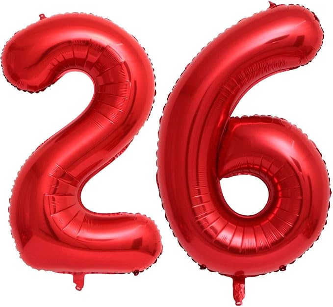 40 Inch Red 26 Number Balloons Giant Jumbo Huge 26 or 62 Foil Mylar Helium by LHOAVWE