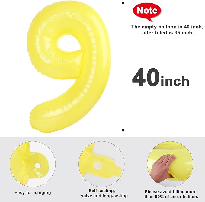 9 Balloon Numbers Birthday Decorations, 40In Yellow Balloons - Image 5