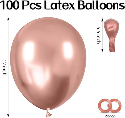 100pcs Rose Gold Metallic Chrome Balloons 12 inch Rose Gold Latex Round Helium - Image 2