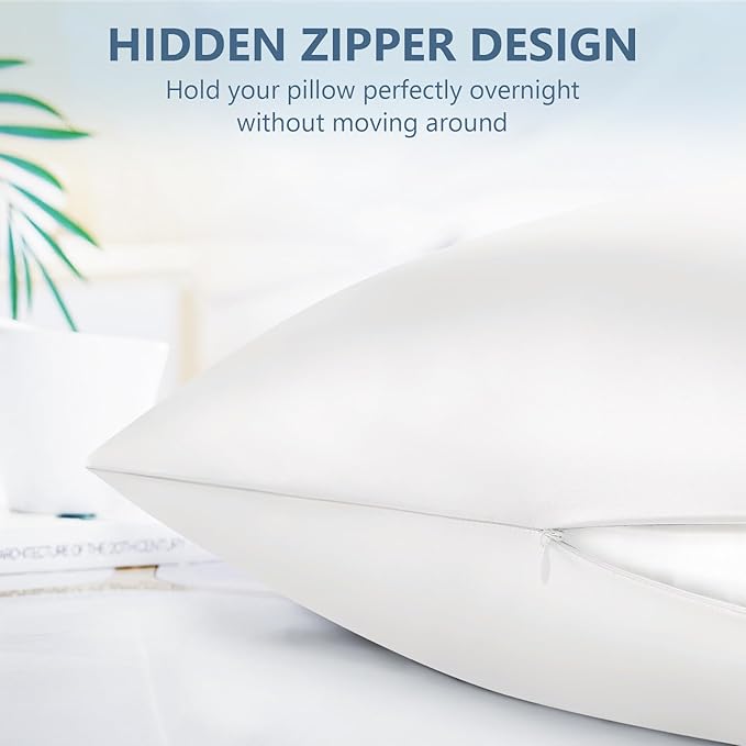 Silk Pillow Cases 2 Pack Queen Size Mulberry Silk Pillowcase Set of 2 for Hair and Skin 30 x 20 Inches 22 Momme Both Side Grade 6A Silk Soft Breathable Cooling with Hidden Zipper, White