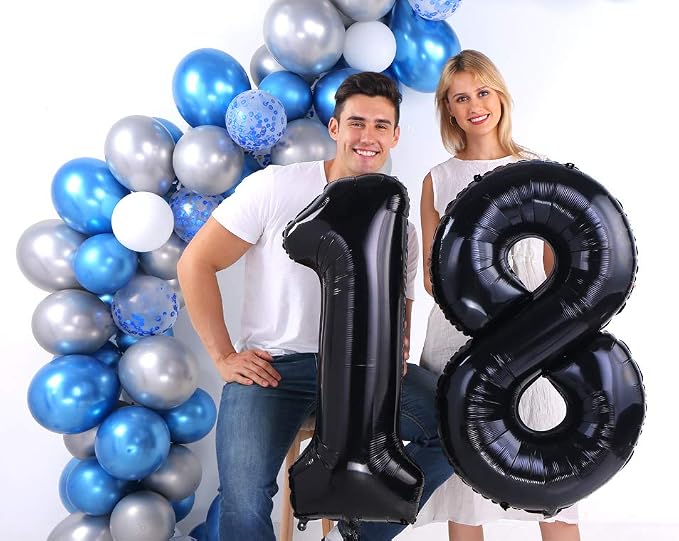 Black 18 Number Balloons Giant Jumbo Number 18 Foil Mylar Balloon - Image 2
