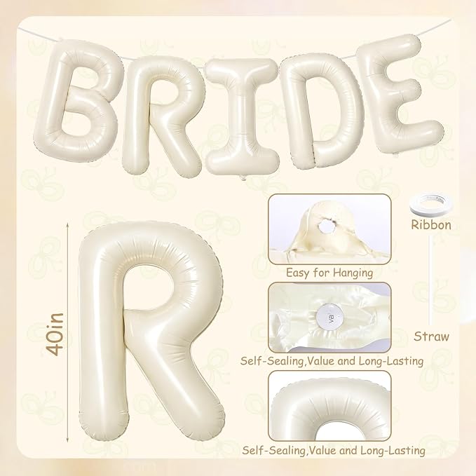 40 Inch Beige BRIDE Balloons, Huge Cream White Sand Bride Letter Aluminum Foil - Image 6