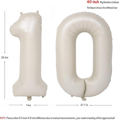 40 In Cream white Number Balloons Helium Foil Mylar Balloon Digital 10 | - Image 2