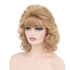 Short Blonde Wig with Hair Bangs Women's Curly Wavy Heat Resistant Synthetic Blonde Hair Wigs for Women