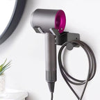 Hair Dryer Holder, Dyson Hair Dryer Holder, Blow Dryer Holder with Cord Hook SUS304 Stainless Steel Wall Mount, Self Adhesive/Screw Space Saving Hairdryer Holder for Bathroom Black Ptalseaw