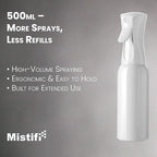 Mistifi HydroMist 500ml – Large Capacity Continuous Fine Mist Spray Bottle for Plants, Gardening, Hair, Cleaning, and Skincare　(500ml 1Pc, White bottle)