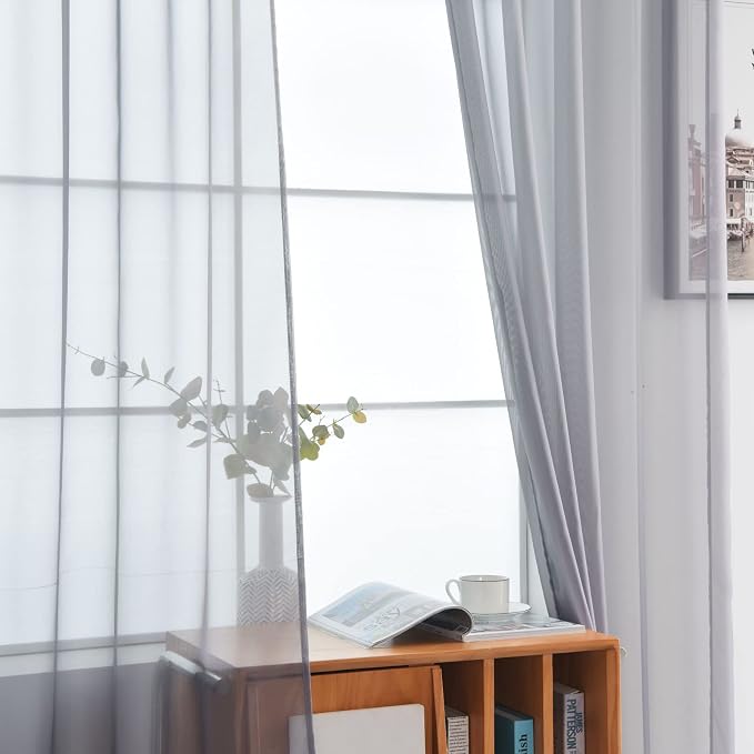 SpaceDresser Basic Rod Pocket Sheer Voile Window Curtain Panels White 1 Pair 2 - Image 3