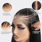 250% Pre Braided Wig Glueless Wigs Human Hair Pre Plucked Pre Cut Human Hair Wigs for Women 9x6 Silky Straight HD Lace Front Wigs Human Hair Pre Everything Glueless Bleached Knots