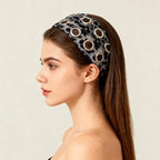 2pack Leopard Grommet Wide Headband Y2K Punk Hollow Out Eyelets Metal Hairband Leopard Print Elastic Hair Accessories For Women Girls