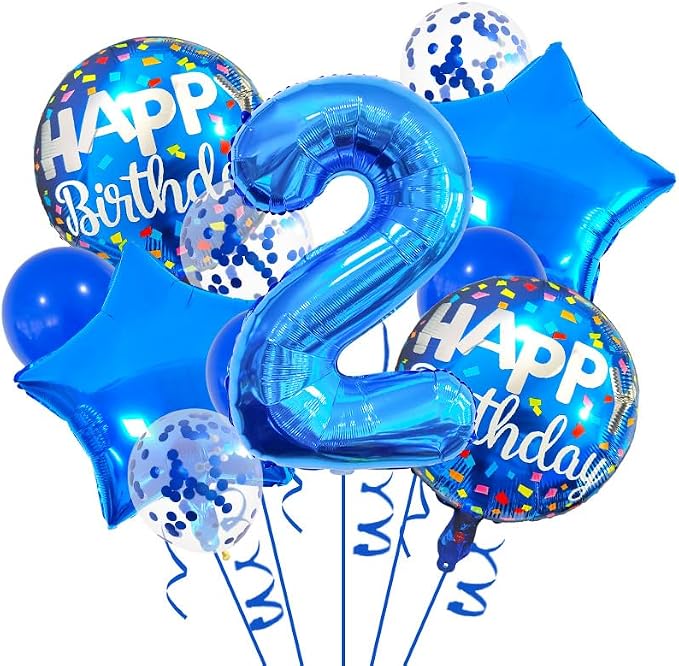 2nd Birthday Large Foil Balloons Blue， Balloon Decorations by Unknown