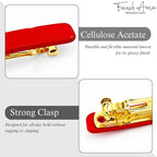 French Amie Rectangular Handmade Small Hair Barrette 2 1/4 Inch with Metal Clasp, Cellulose Acetate Hair Clip Grip for Women & Girls, Strong Hold for Fine Hair, Bangs, and Half-Up Styling (Red)