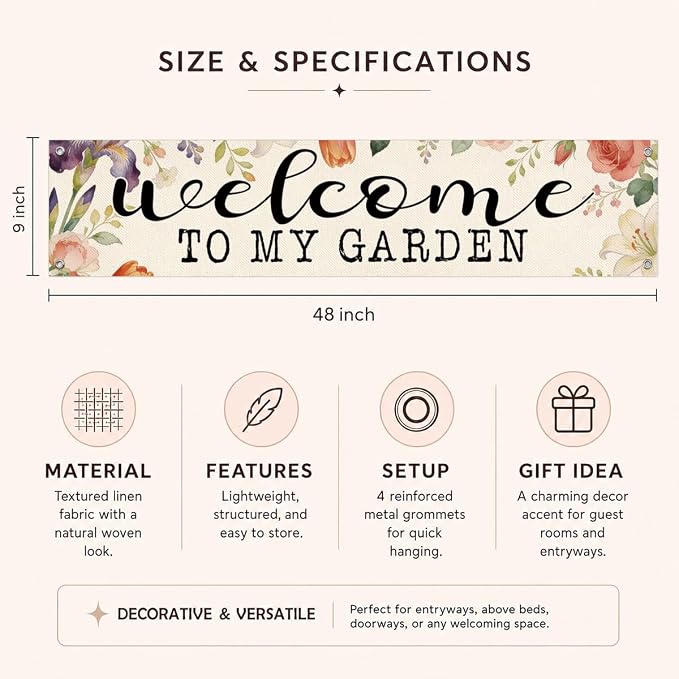 Welcome to My Garden Banner Wall Decor, Botanical Floral Porch Hanging - Image 6