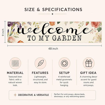 Welcome to My Garden Banner Wall Decor, Botanical Floral Porch Hanging - Image 6