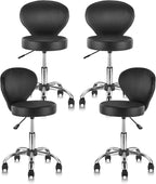 Set of 4 PVC Faux Leather Rolling Swivel Salon Stool Chair with Wheel Back Lumbar Support Seat Height 22 in Diameter 15 Inch Adjustable Hydraulic Chair for Office Massage Facial Spa 4 Pack