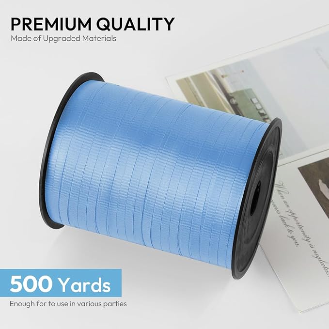 Light Blue Crimped Curling Ribbon, 1/5" Wide x 500 Yards Christmas Curling - Image 2