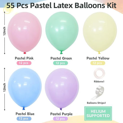 Pastel Balloons 12 Inch 60 Pcs Pastel Rainbow Light Pink Blue Green Purple - Image 2