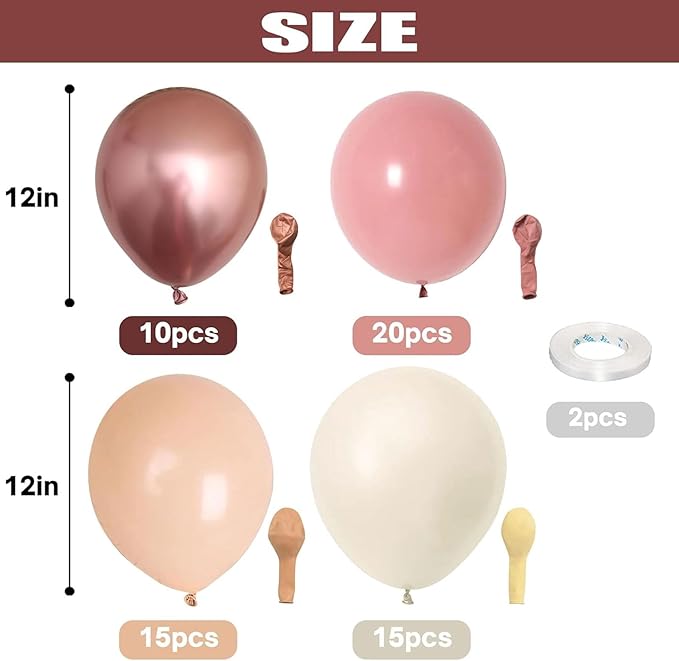 Retro Blush Pink Balloons, 60 Packs 12 Inch Dusty Pink Metallic Chrome Rose - Image 2