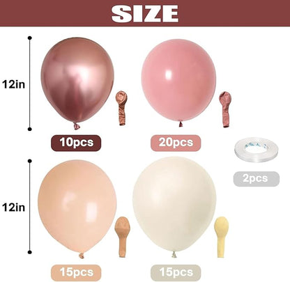 Retro Blush Pink Balloons, 60 Packs 12 Inch Dusty Pink Metallic Chrome Rose - Image 2