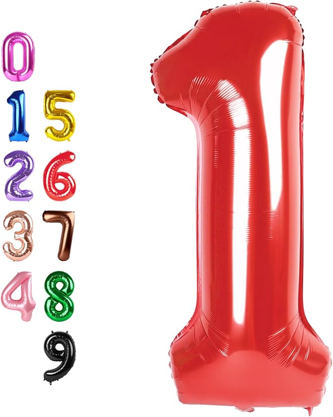 Number Balloons 1 Balloon Red for 1st Birthday Party Decorations, 40 inch | by Enyeopd