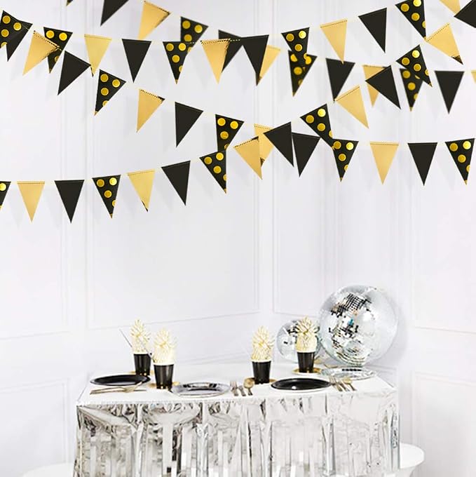 30Ft Black Gold Party Decorations Polka Dot Pennant Banner Paper Circle Dot - Image 3
