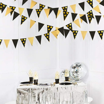 30Ft Black Gold Party Decorations Polka Dot Pennant Banner Paper Circle Dot - Image 3