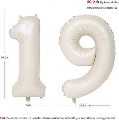 40 In Cream white Number Balloons Helium Foil Mylar Balloon Digital 19 | - Image 2