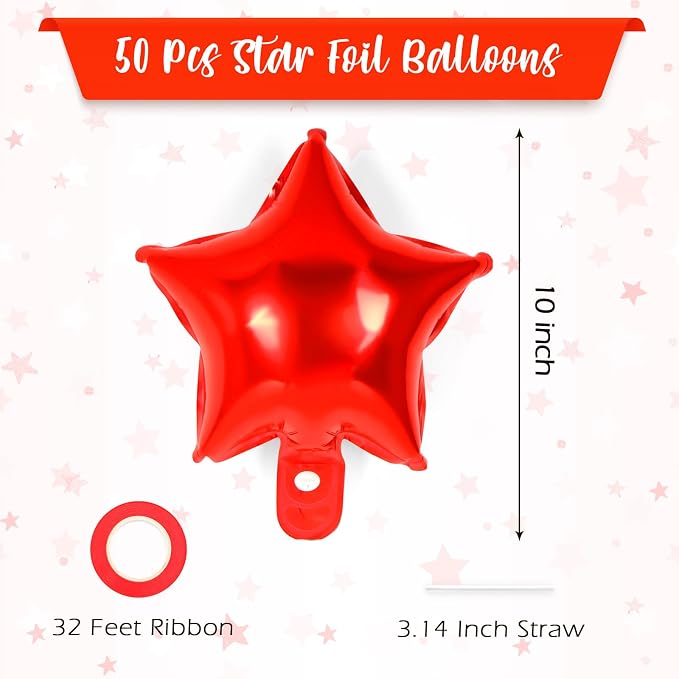 50 Pcs Star Balloons, 10 Inch Red Star Foil Balloons, Stars Shaped Balloon - Image 2