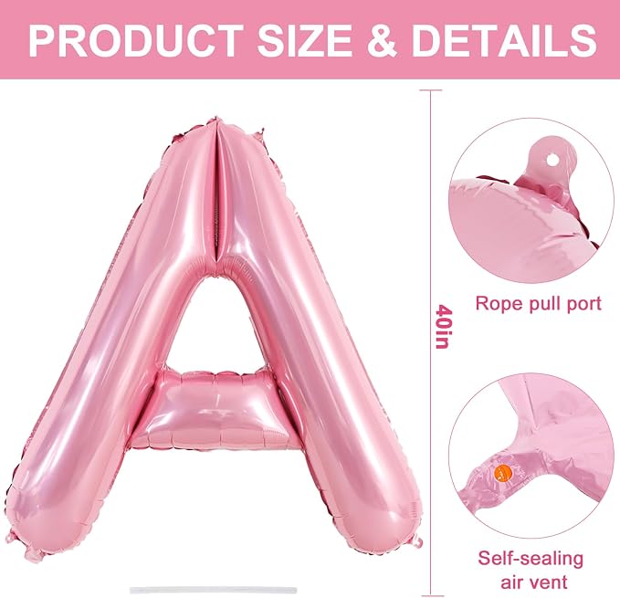 TONIFUL 40 Inch Large Pink Letter A Balloons Giant Foil Mylar Alphabet Balloon - Image 2