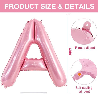 TONIFUL 40 Inch Large Pink Letter A Balloons Giant Foil Mylar Alphabet Balloon - Image 2